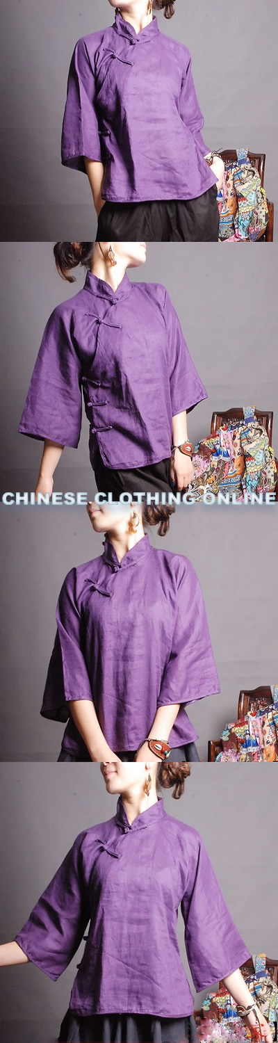 Ethnic 3/4-Sleeve Standing Collar Blouse (CM)