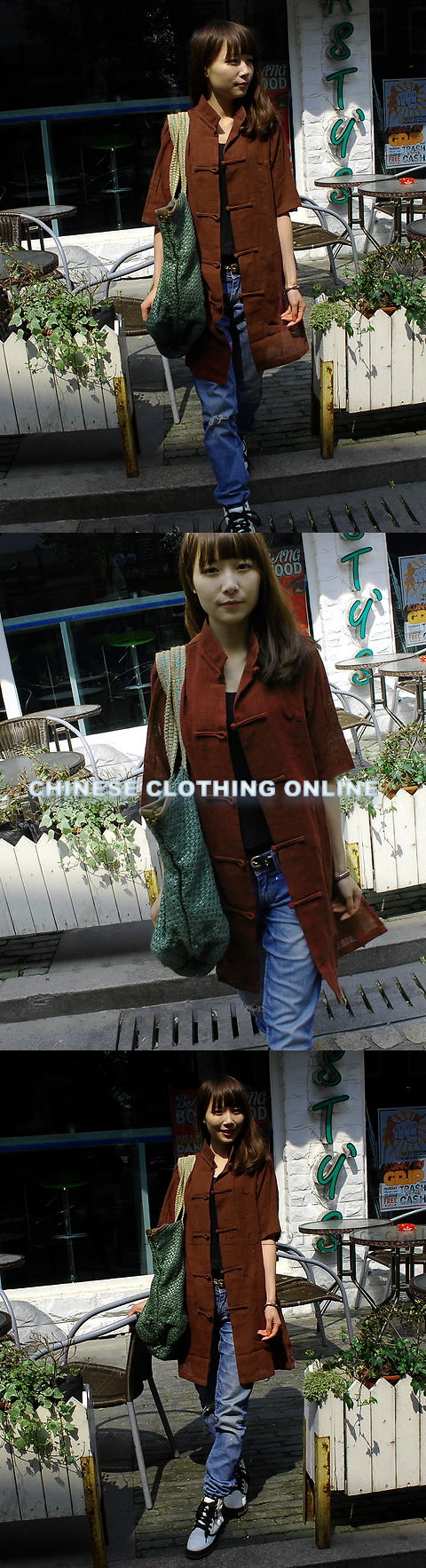Ethnic Mid-sleeve Cotton Linen Long Blouse (CM)