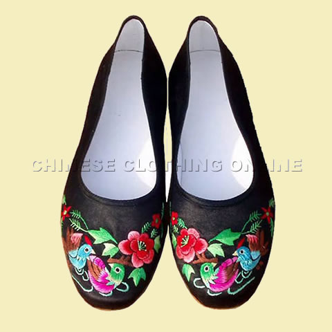 Silk Embroidery Shoes - Hand Embroidery Pattern (Black)
