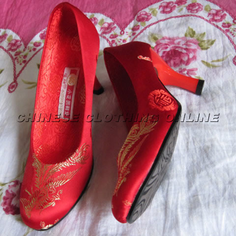 High Heel Phoenix Embroidery Shoes (Red)