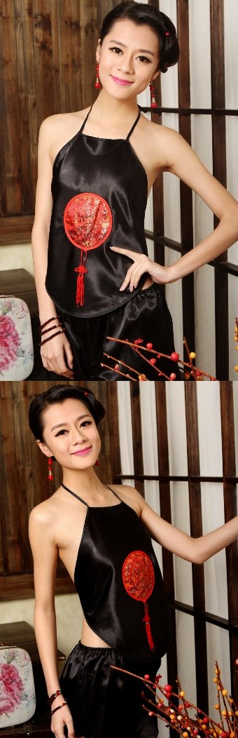 Silky Embroidery Tassel Halter Top (RM)